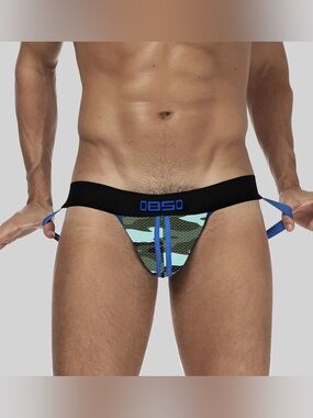 ZONBAILON Men's Perspective Sexy Thong Mesh Low Waist Camouflage Jock Size Small